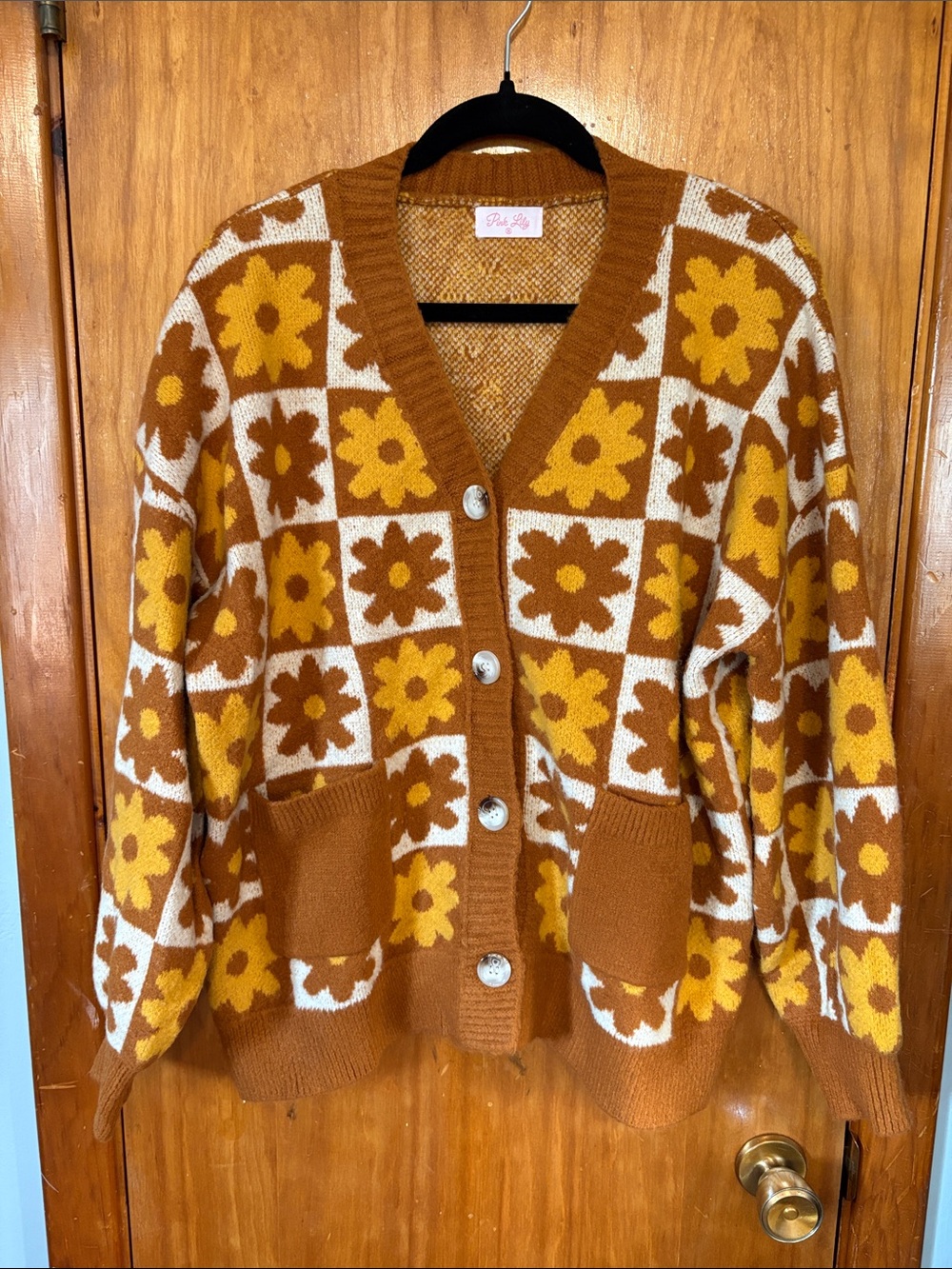 Pink Lily Brown & Yellow Floral Cardigan Sweater - Size M